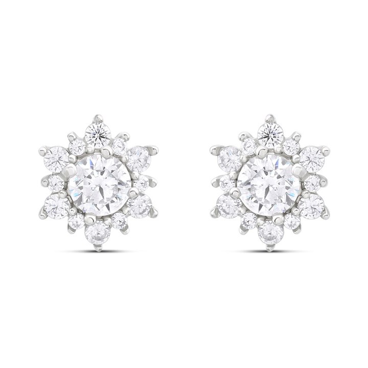 9ct White Gold Cubic Zirconia Flower Stud Earrings - G32111