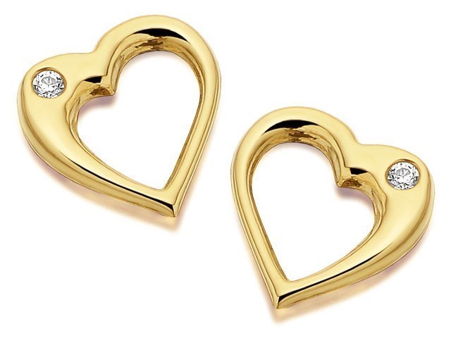 9ct Gold Cubic Zirconia Open Heart Earrings - 7mm - G3223