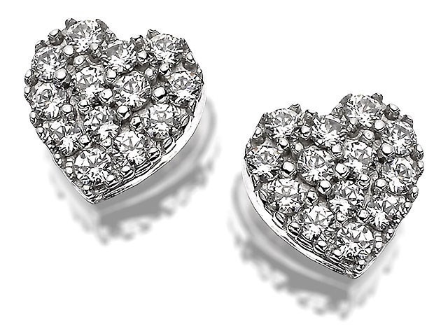 9ct White Gold Cubic Zirconia Heart Stud Earrings - 7mm - EXCLUSIVE - G3224