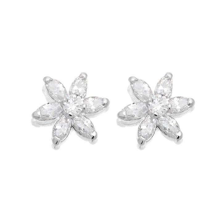 9ct White Gold Cubic Zirconia Daisy Stud Earrings - 7mm - G3225