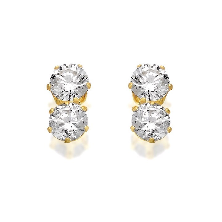 9ct Gold Double Cubic Zirconia Stud Earrings - 8mm - G3233