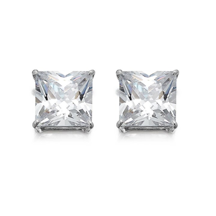 9ct White Gold Princess Cut Cubic Zirconia Stud Earrings - 7mm - G3242