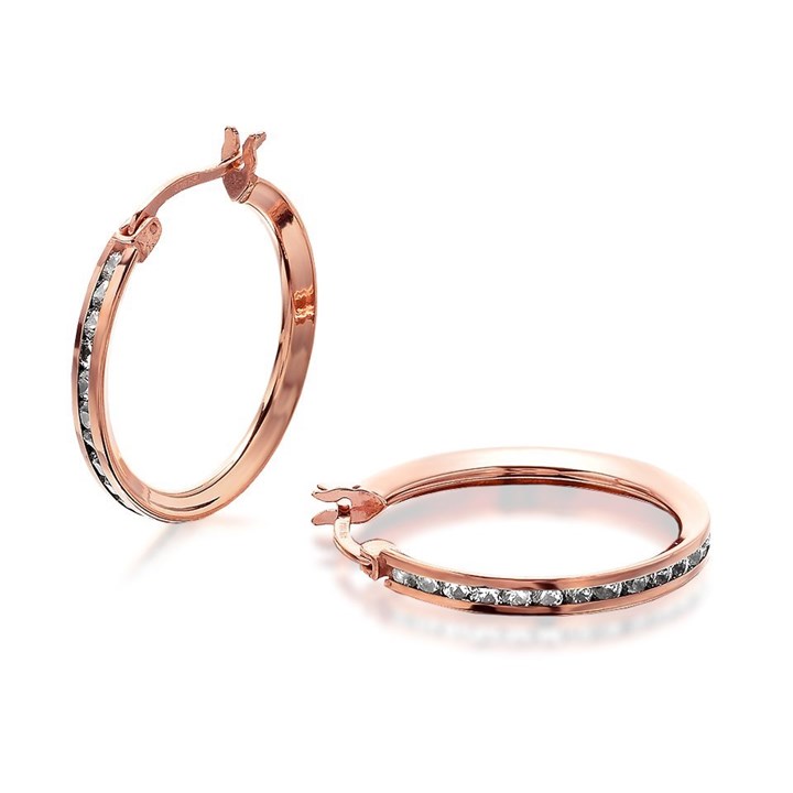 9ct Rose Gold Cubic Zirconia Hoop Earrings - 15mm - G3245