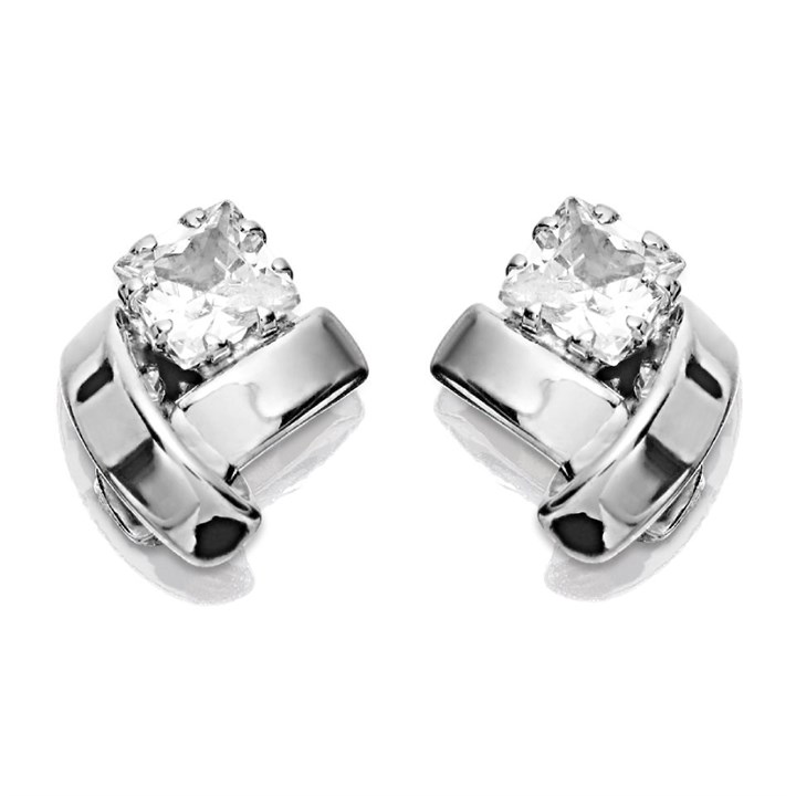 9ct White Gold Cubic Zirconia Kiss Earrings - G3258