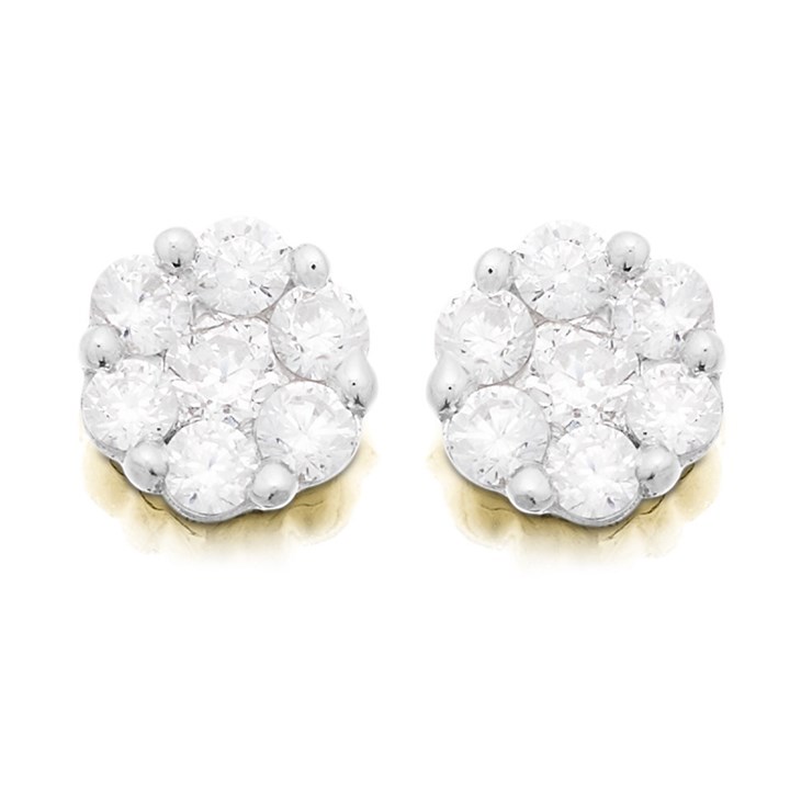 9ct Cubic Zirconia Cluster Stud Earrings - G3269