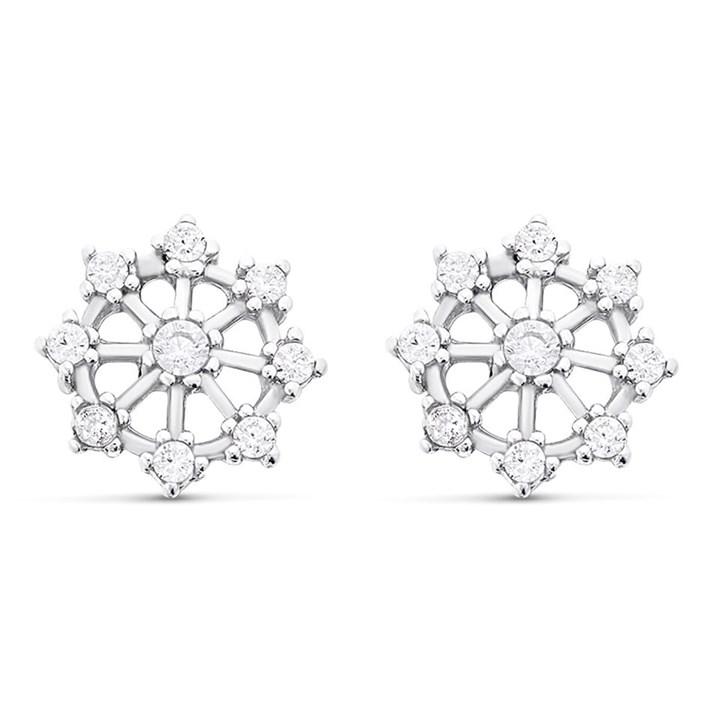 9ct White Gold Cubic Zirconia Flower Stud Earrings - 6mm - G3271