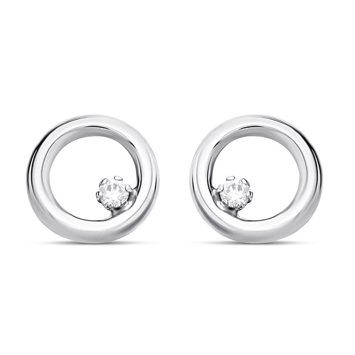 9ct White Gold Cubic Zirconia Circle Stud Earrings - 7mm - G3272