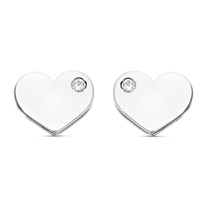 9ct White Gold Cubic Zirconia Heart Stud Earrings - 6mm - G3273