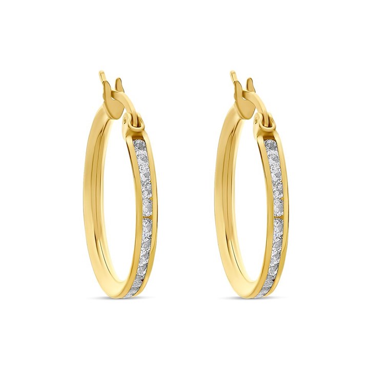 9ct Gold Cubic Zirconia Hoop Earrings - 15mm - G3277