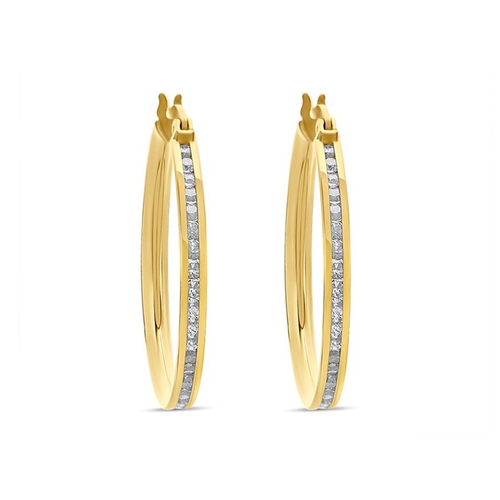 9ct Gold Cubic Zirconia Hoop Earrings - 20mm - G3278