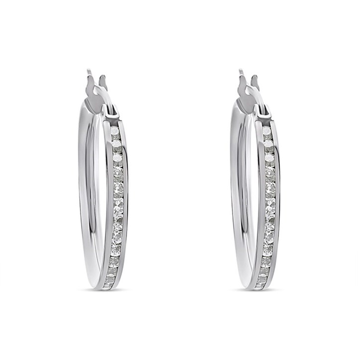 9ct White Gold Cubic Zirconia Hoop Earrings - 15mm - G3279