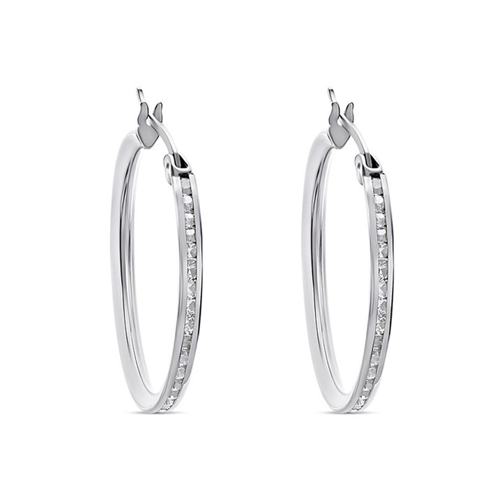 9ct White Gold Cubic Zirconia Hoop Earrings - 20mm - G3280