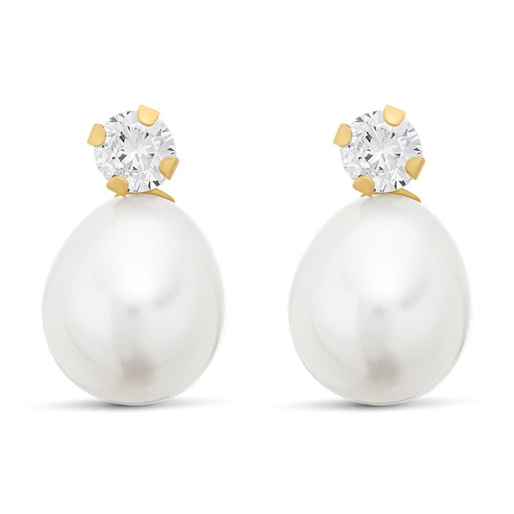 9ct Gold Cubic Zirconia And Freshwater Pearl Stud Or Drop Earrings - G3281