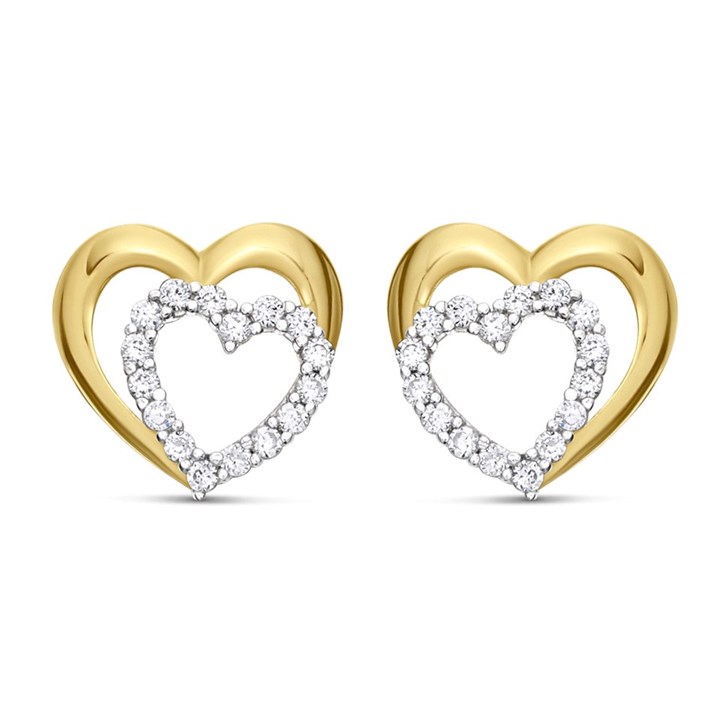 9ct Gold Heart Cubic Zirconia Stud Earrings - G3282