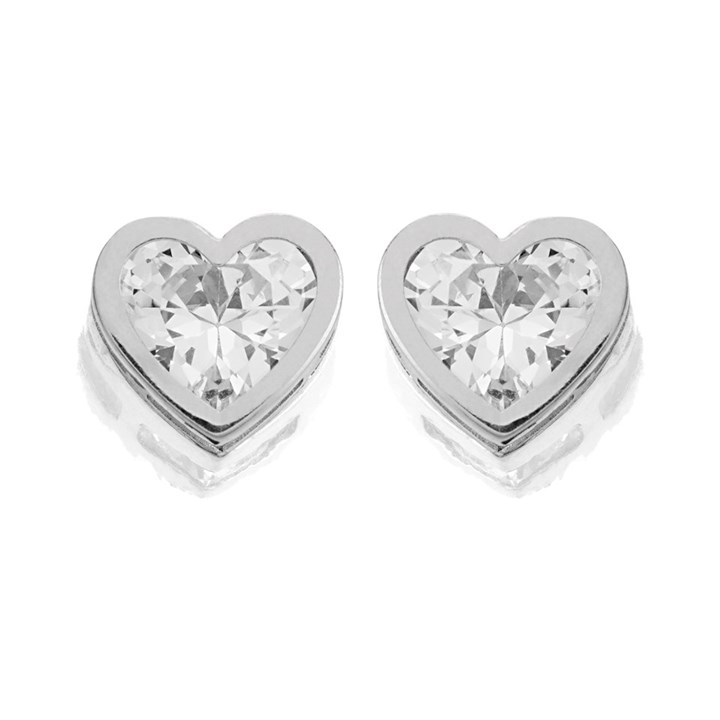 9ct White Gold Cubic Zirconia Heart Stud Earrings - 6mm - G3292