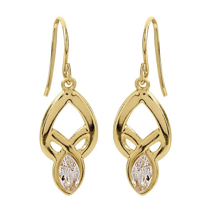 9ct Gold Cubic Zirconia Marquise Hook Wire Earrings - 27mm drop - G3296