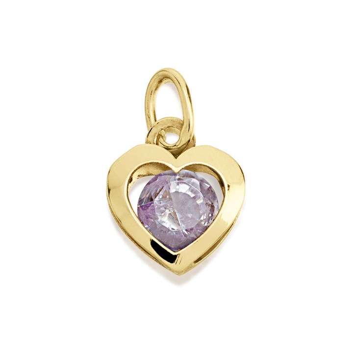 9ct Gold Pale Purple Cubic Zirconia Heart Charm - G3329
