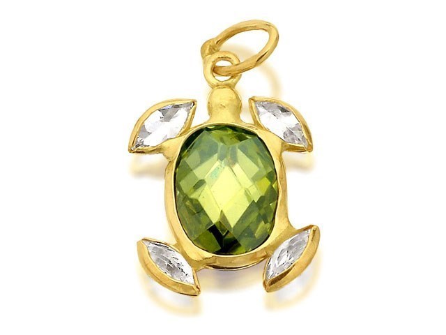 9ct Gold Green And White Cubic Zirconia Turtle Charm - G3710