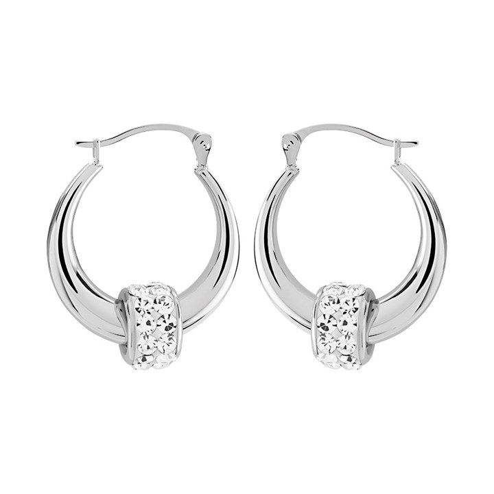 9ct White Gold Crystal Creole Hoop Earrings - 18mm - G41123