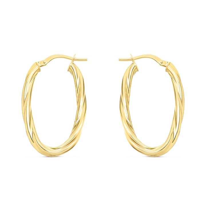 9ct Gold Oval Twist Hoop Earrings - 30mm - G41124
