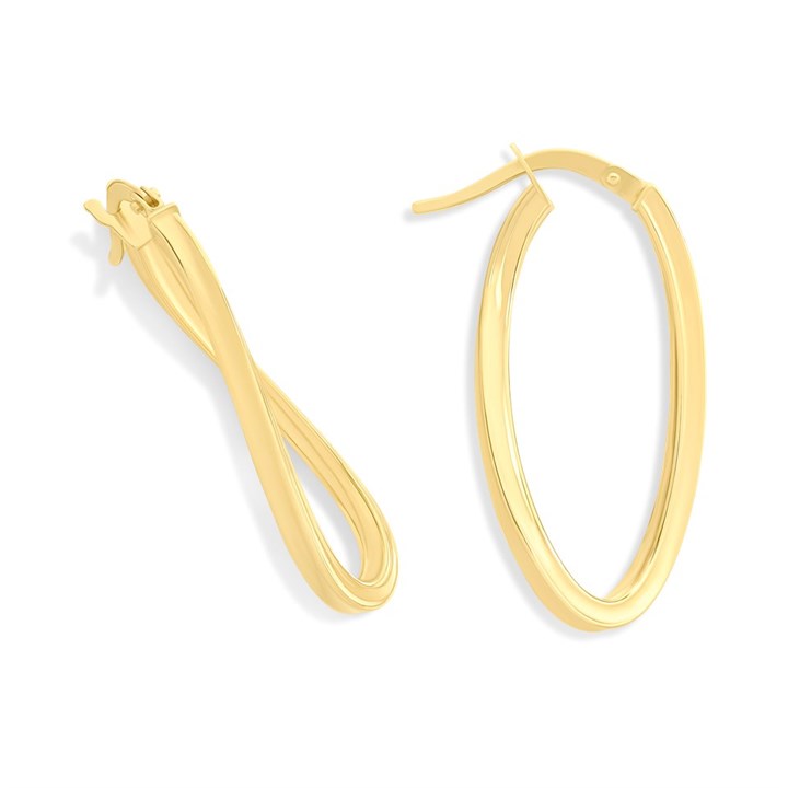 9ct Gold Twist Oval Hoop Earrings - 27mm - G41127