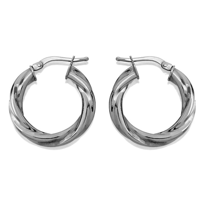 9ct White Gold Twisted Hoop Earrings - 21mm - G41147