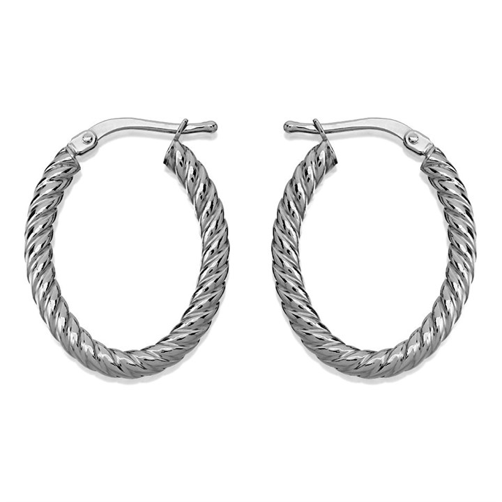 9ct White Gold Twisted Oval Hoop Earrings - 24mm - G41148