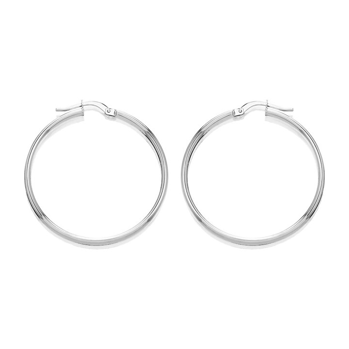 9ct White Gold Hoop Earrings - 30mm - G41156