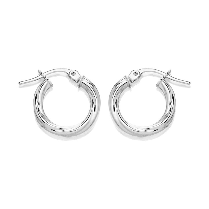 9ct White Gold Twist Hoop  Earrings - 14mm - G41160