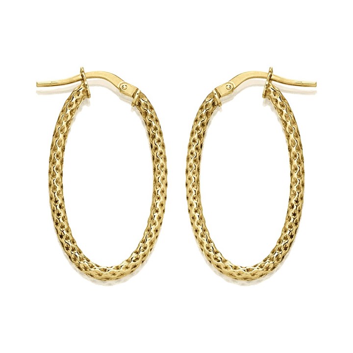 9ct Gold Patterned Hoop Earrings - 32mm - G41166