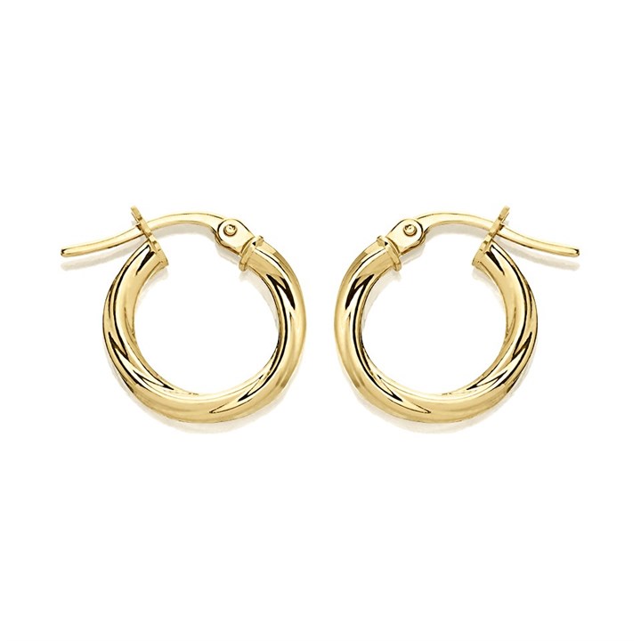 9ct Gold Twist Hoop Earrings - 14mm - G41168