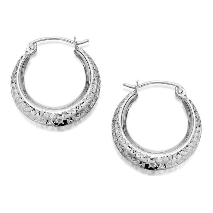 9ct White Gold Diamond Cut Creole Hoop Earrings - 17mm - G4130