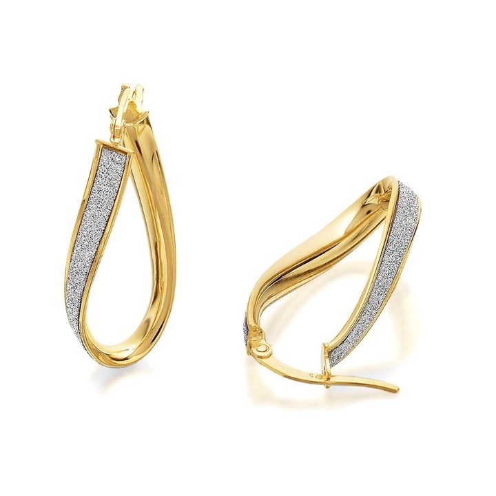 9ct Gold Twisted Oval Moon Dust Hoop Earrings - 29mm - G4131