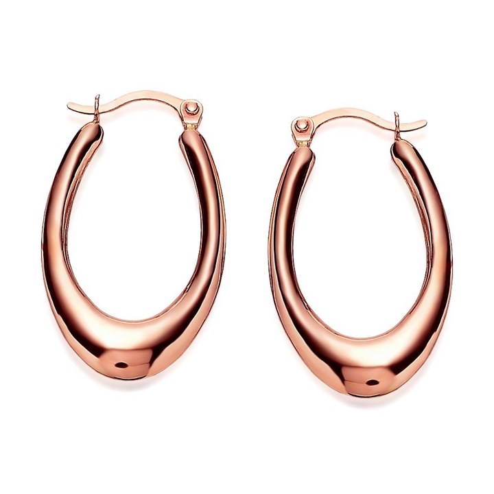 9ct Rose Gold Oval Creole Hoop Earrings - 24mm - G4137