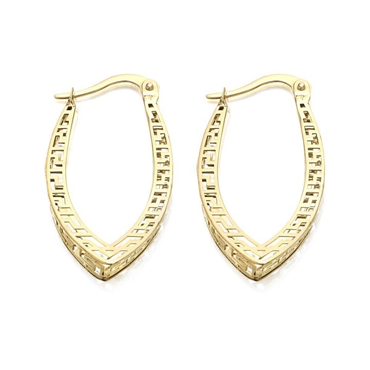 9ct Gold Greek Key Creole Hoop Earrings - 26mm - G4150