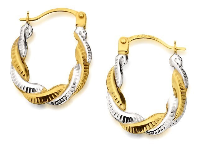 9ct Gold Two Colour Twist Creole Hoop Earrings - 17mm - G4181