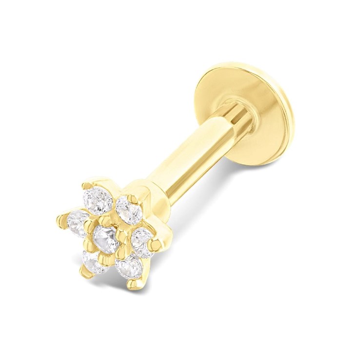 9ct Gold Cubic Zirconia Flower Labret Piercing Stud - G4233