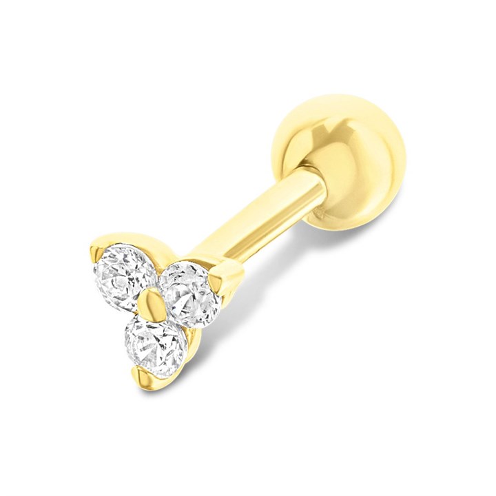 9ct Gold Cubic Zirconia Barbell Piercing Stud - G4234