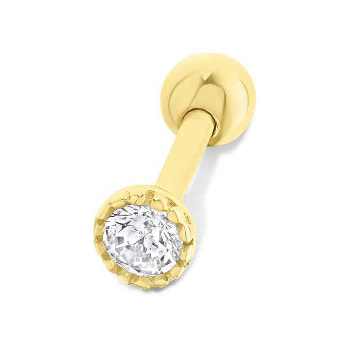 9ct Gold Cubic Zirconia Barbell Piercing Stud - G4235