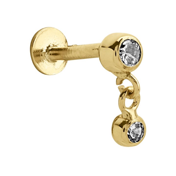 9ct Gold Cubic Zirconia Dropper Labret Piercing Stud - G4239