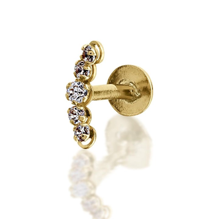 9ct Gold Cubic Zirconia Curve Labret Piercing Stud - G4241