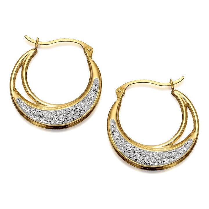 9ct Gold Crystal Creole Hoop Earrings - 20mm - G4309