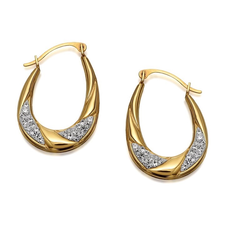 Solid 9ct Multi-Tone Gold Children’s Hoop Earrings – Hinged Closure, Oval Shape, No Stone
