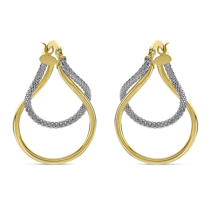 9ct Two Colour Gold Twisted Hoop Earrings - 26mm - G4312