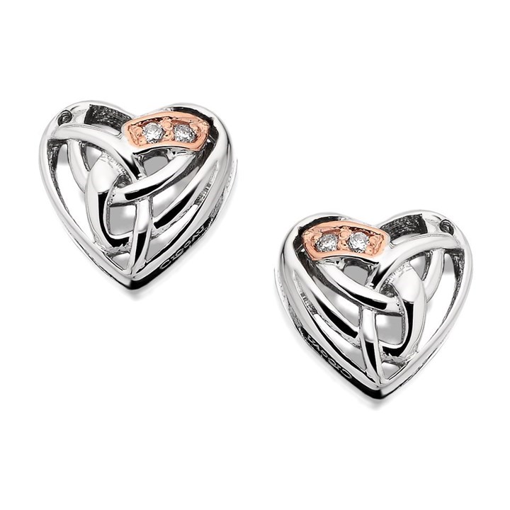 Clogau 9ct Rose Gold And Silver Eternal Love Diamond Heart Earrings - 8mm - G4405