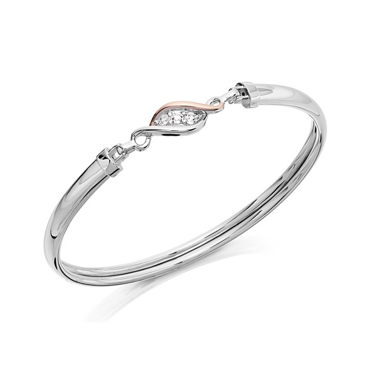 Clogau Silver And 9ct Rose Gold White Topaz Trilogy Bangle - G44146