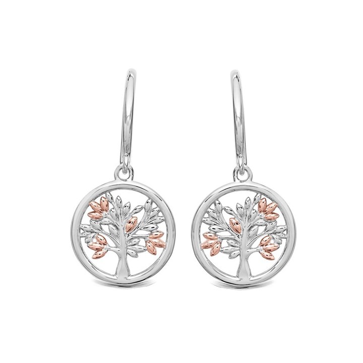 Clogau Silver And 9ct Rose Gold Tree of Life Drop Earrings - G44164