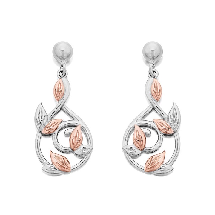 Clogau Silver And 9ct Rose Gold Tree Of Life Awelon Drop Earrings - G44172