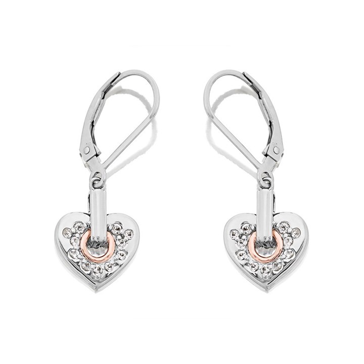 Clogau Silver And 9ct Rose Gold White Topaz Heart Drop Earrings - G44173