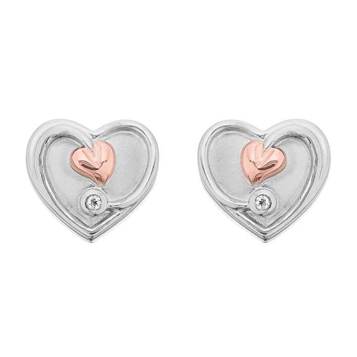 Clogau Silver And 9ct Rose Gold Tree Of Life Heart Stud Earrings - G44176